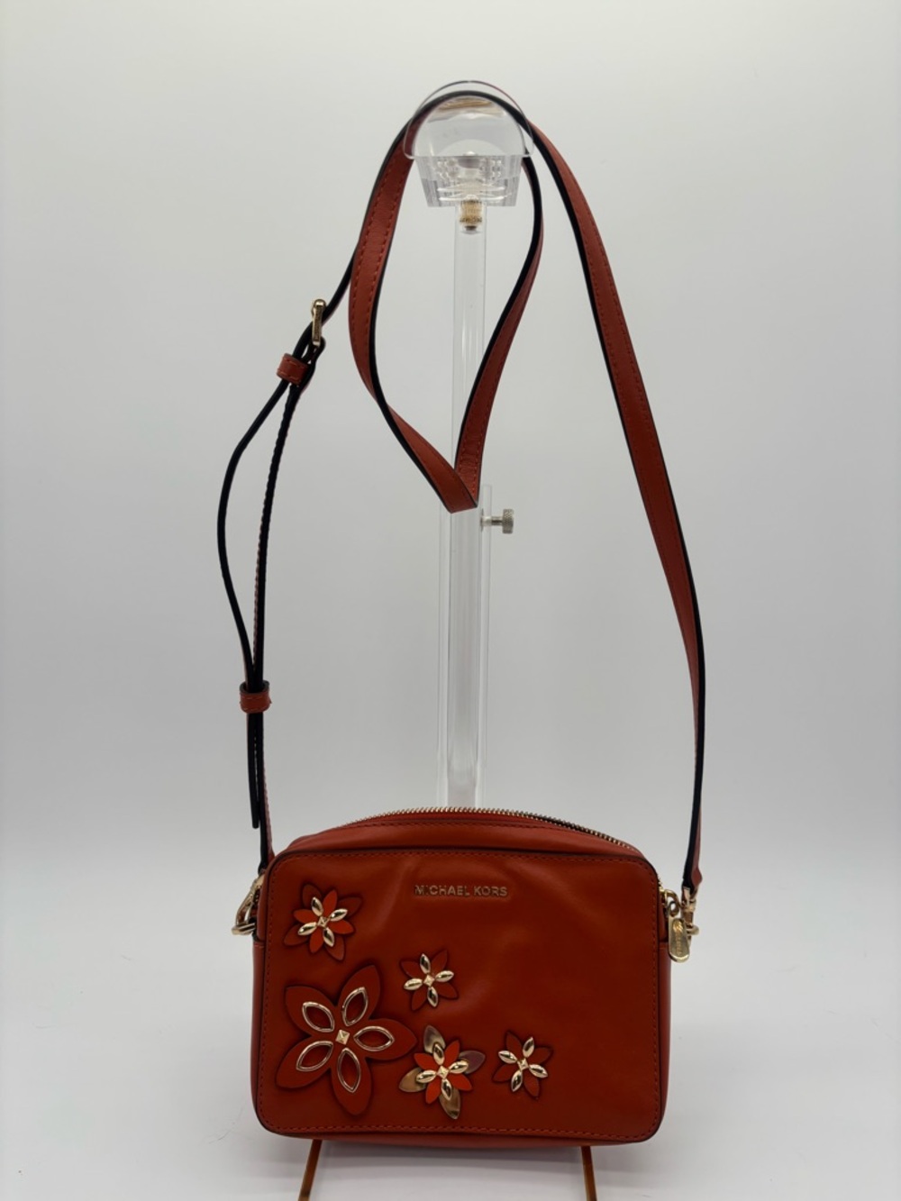 Michael Kors Brown Floral Appliqué Crossbody Bag #008